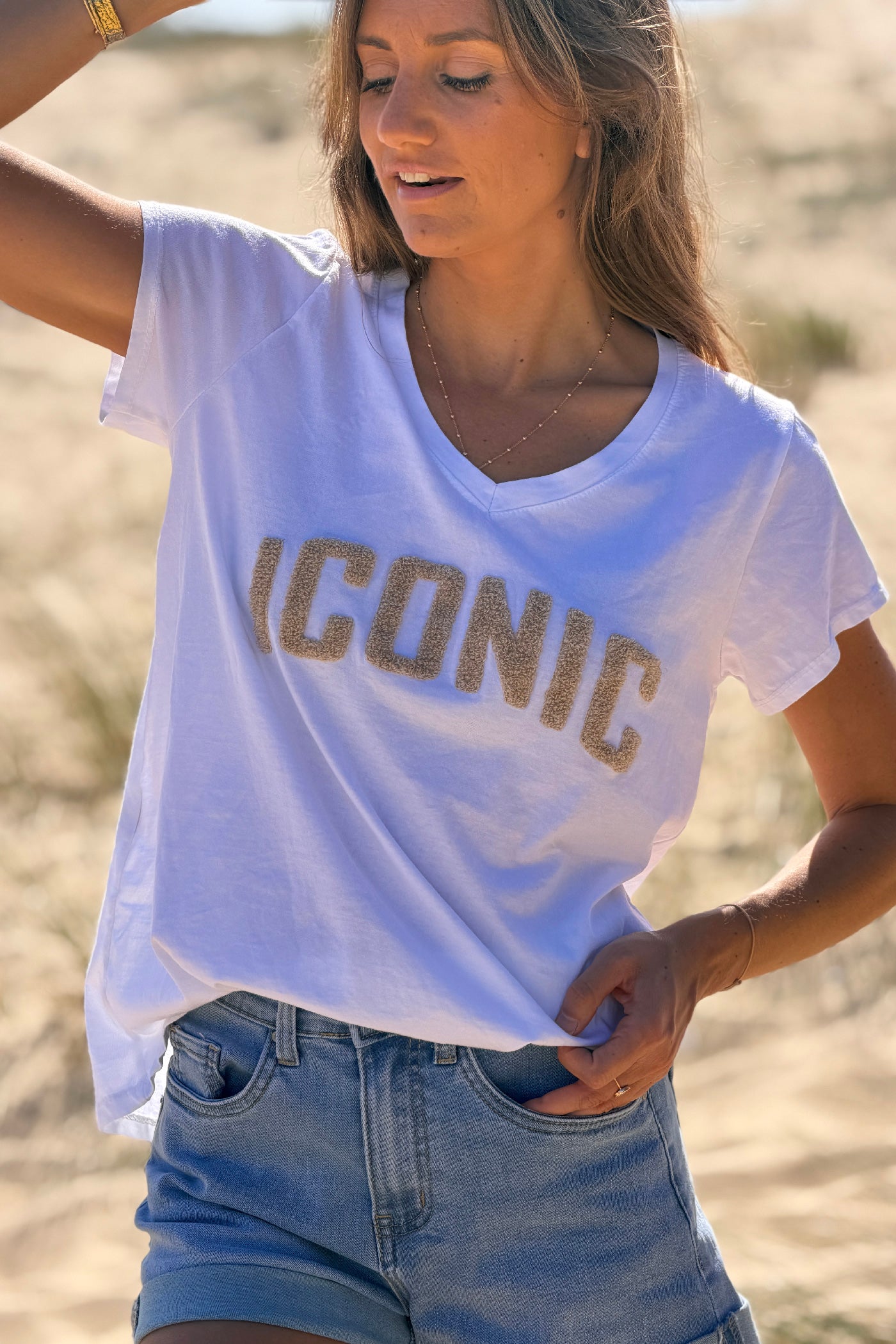 Beige ICONIC Varsity Tee