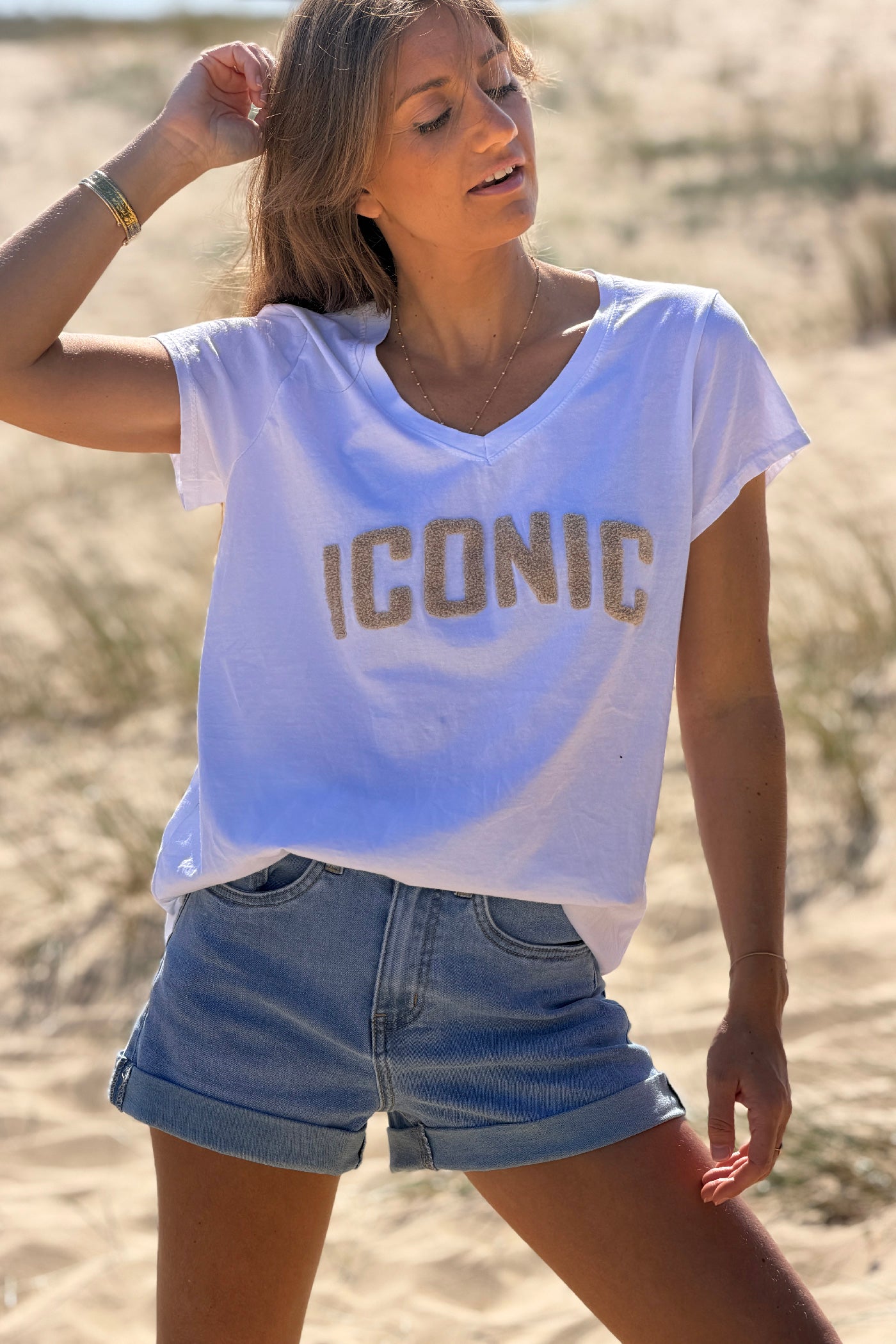 Beige ICONIC Varsity Tee