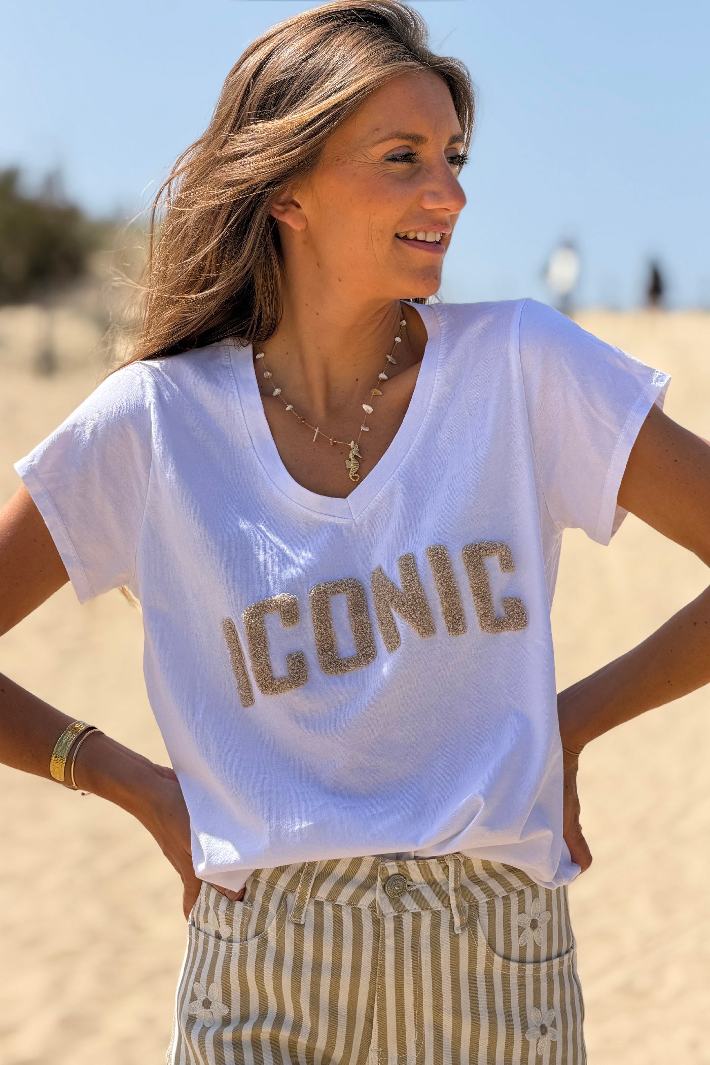 Beige ICONIC Varsity Tee