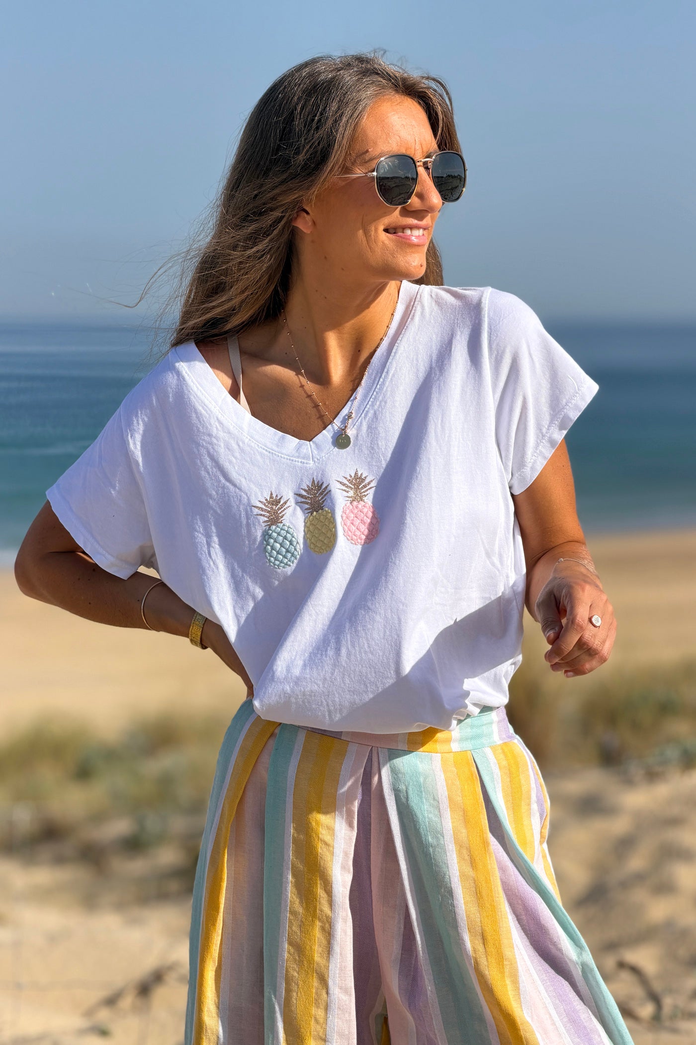 White “Pretty Pineapples” V-Neck Tee
