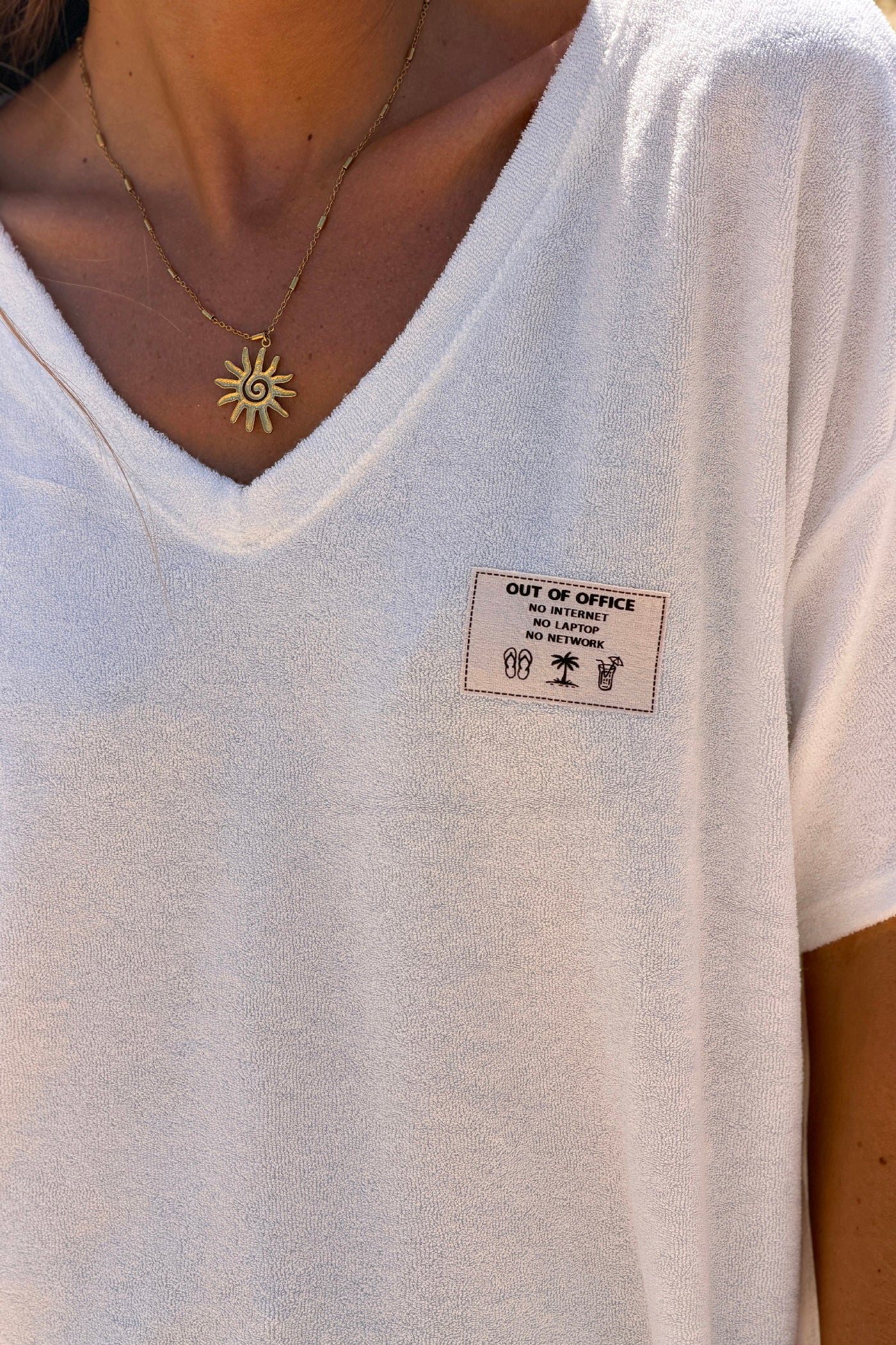 White “Out of Office” Terry Swim Cover