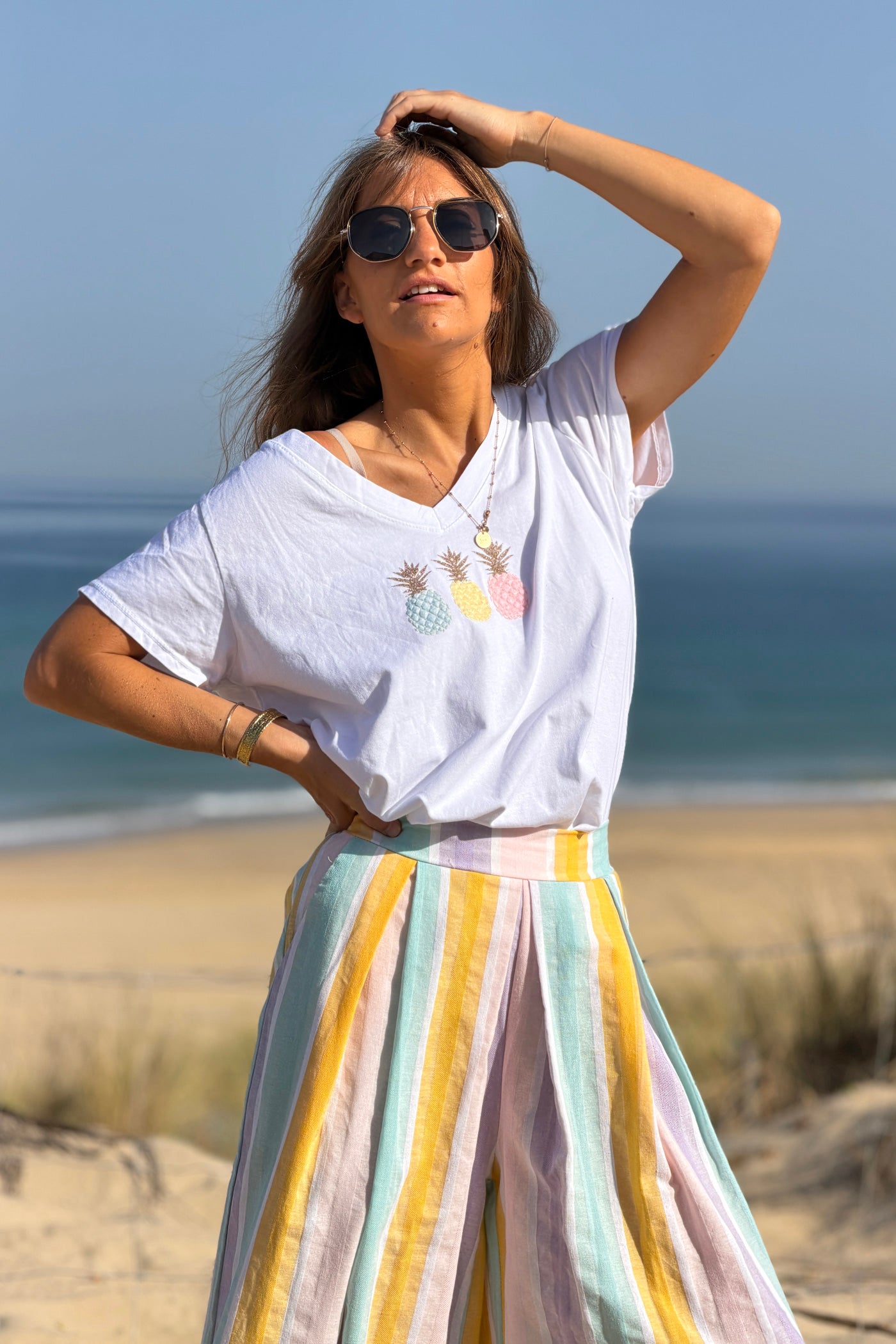 White “Pretty Pineapples” V-Neck Tee
