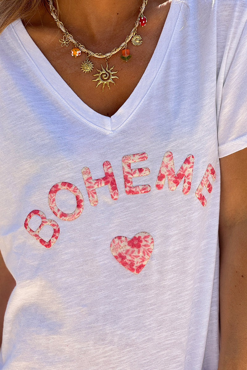 Pink Boho Heart Stretch V-Neck Tshirt
