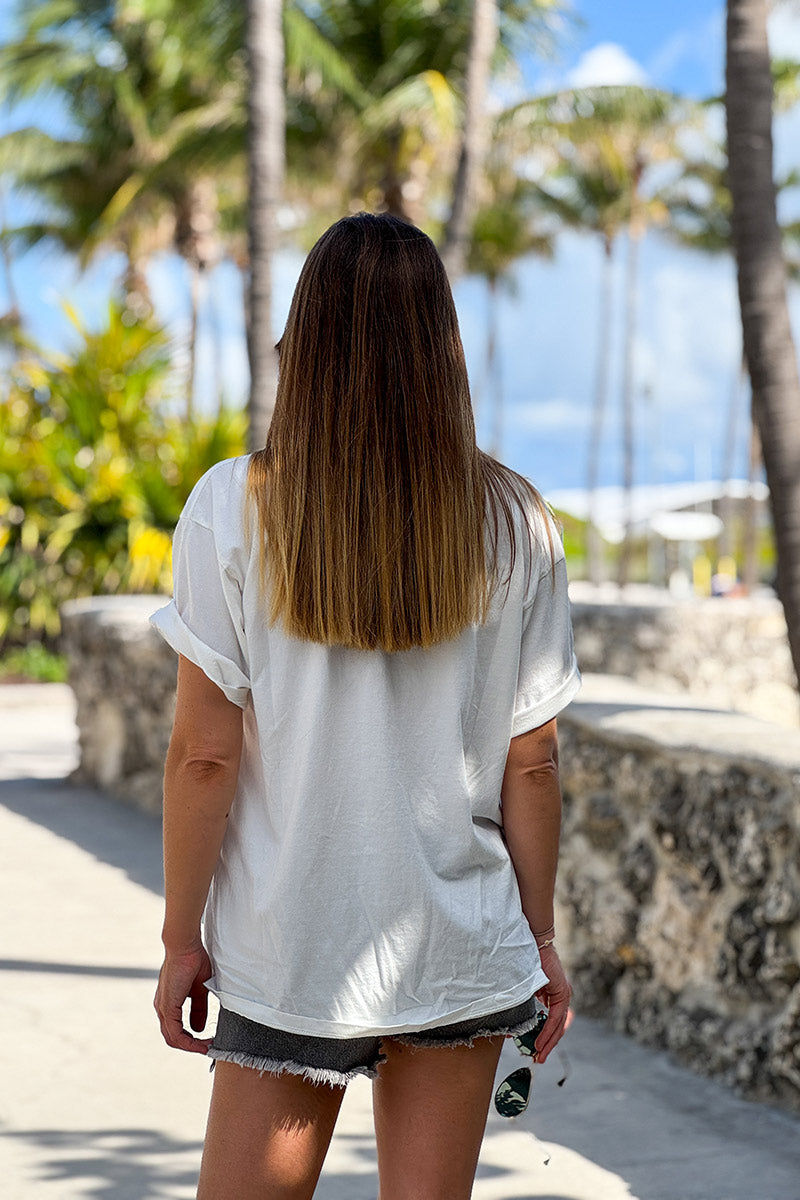 T-shirt blanc en coton imprimé Croissant et message Sundays