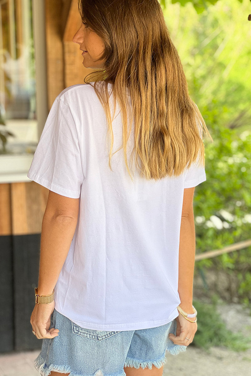 T-shirt blanc manches courtes col rond avec oursons styles