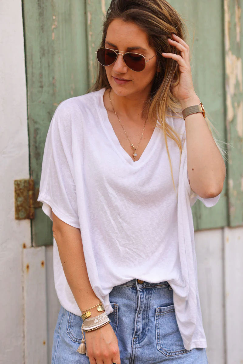 Tshirt blanc souple large et loose manches courtes chauve souris