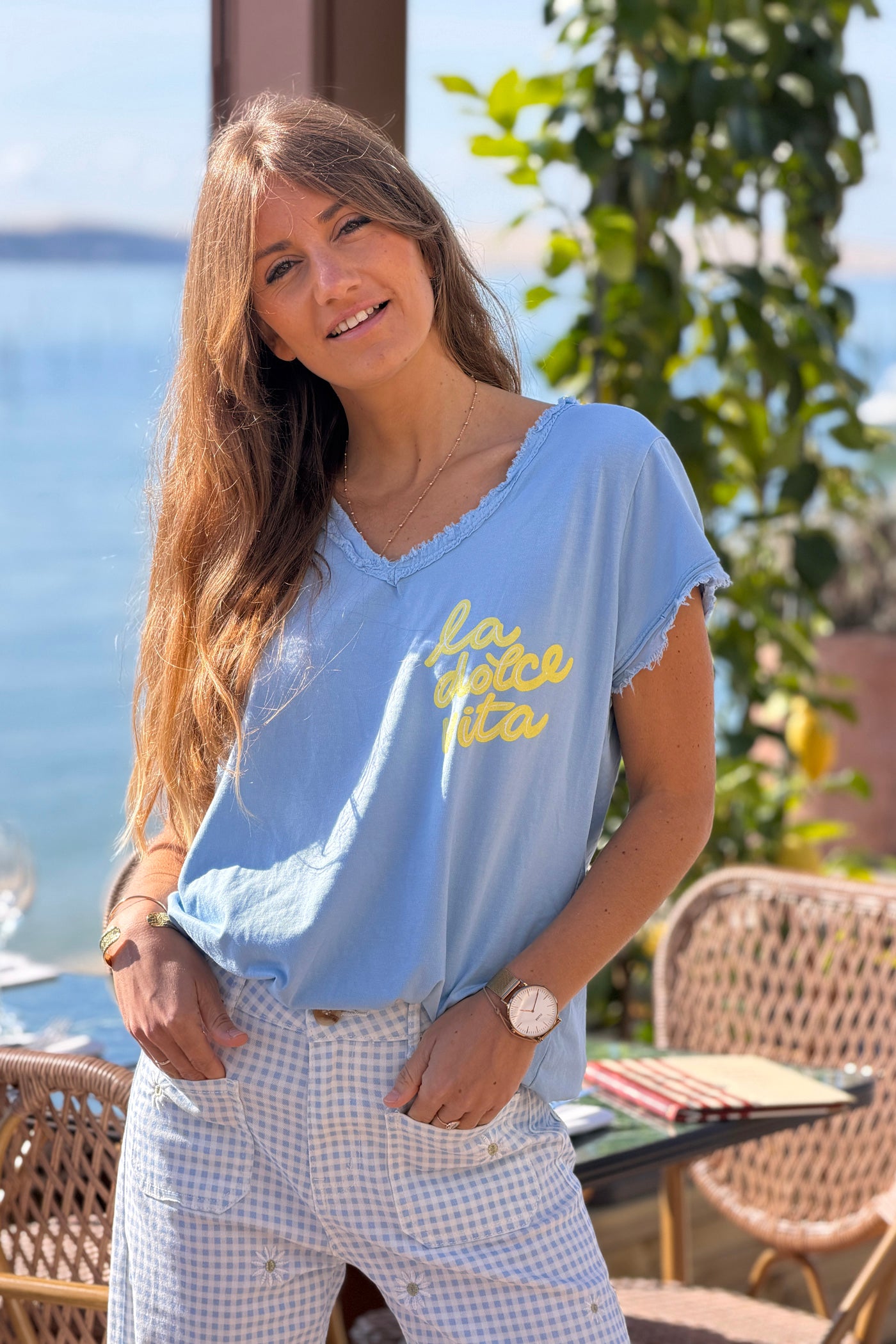 Tshirt bleu Dolce Vita finitions franges