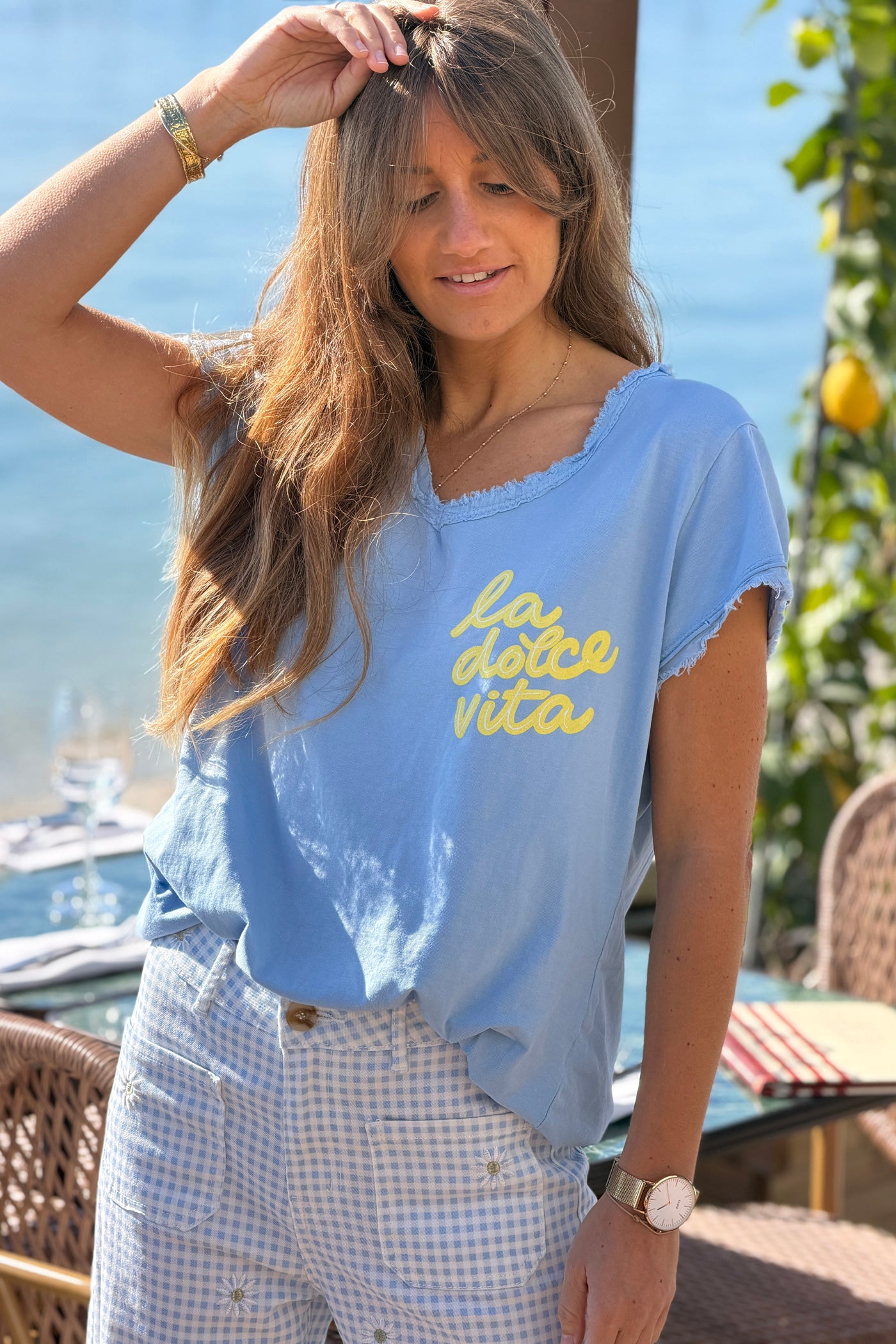Tshirt bleu Dolce Vita finitions franges