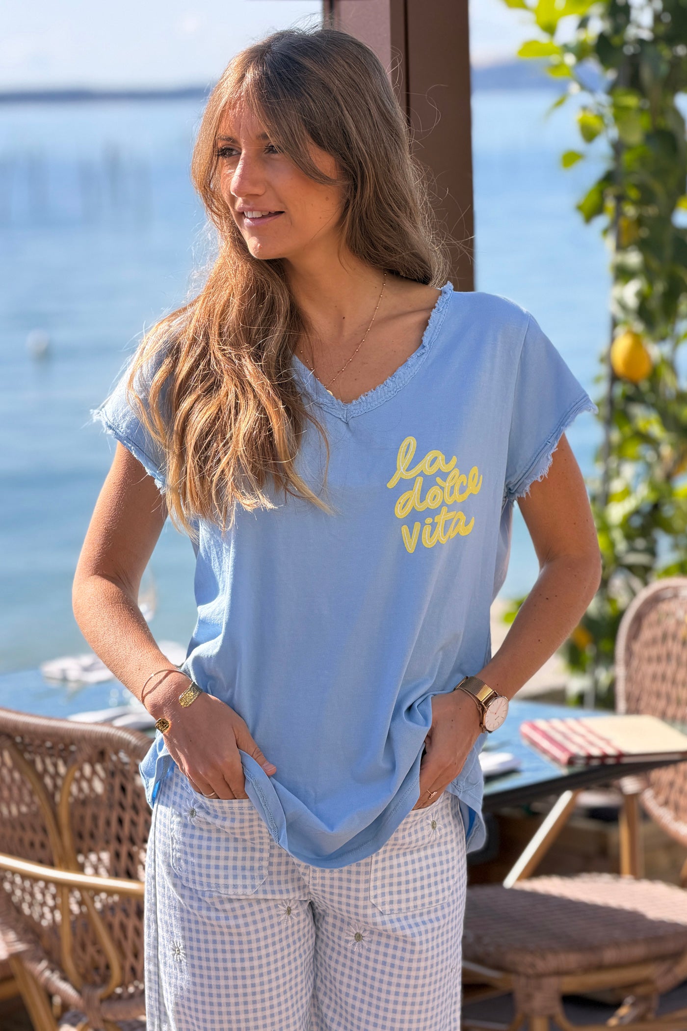 Tshirt bleu Dolce Vita finitions franges