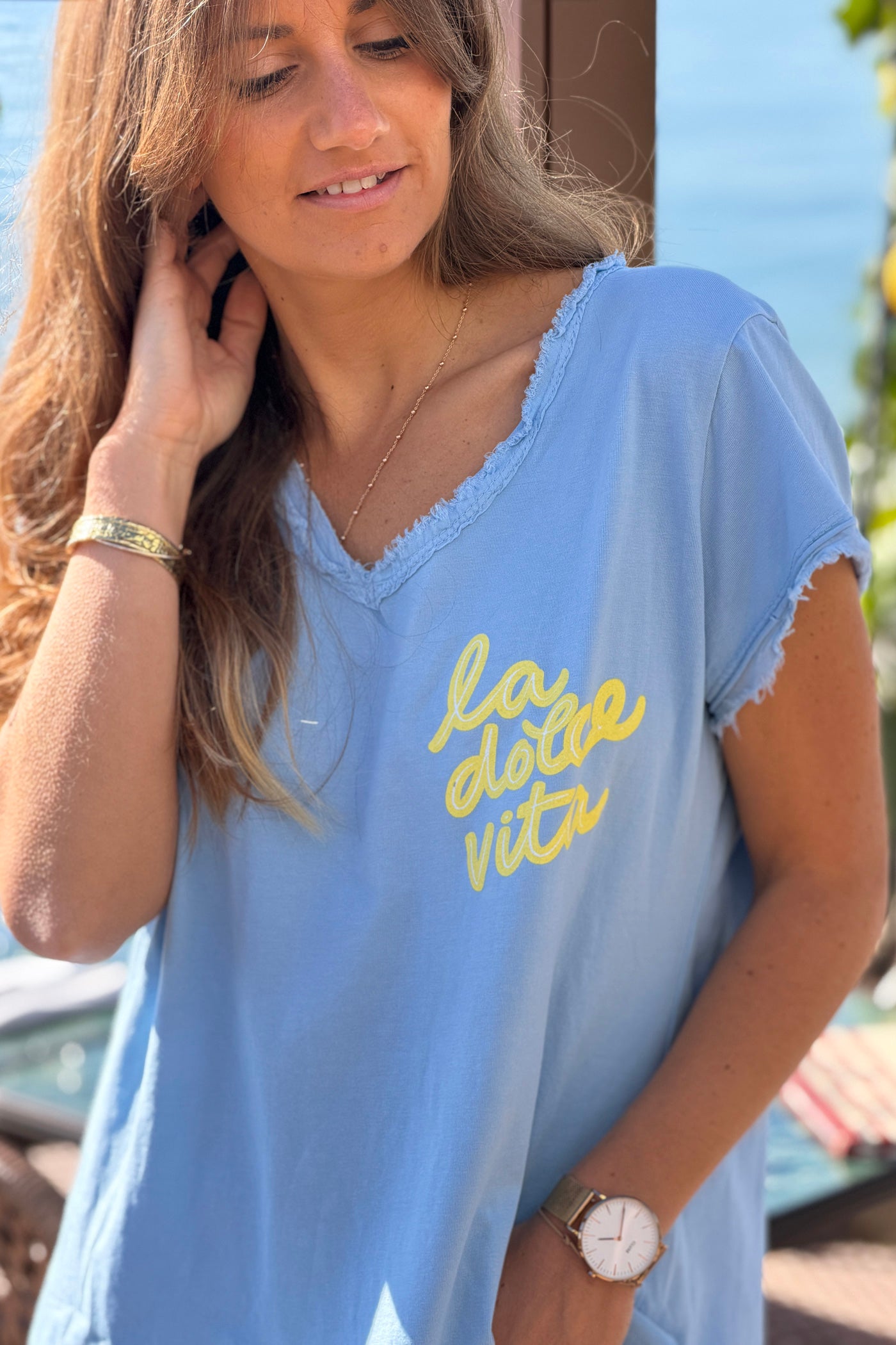 Tshirt bleu Dolce Vita finitions franges
