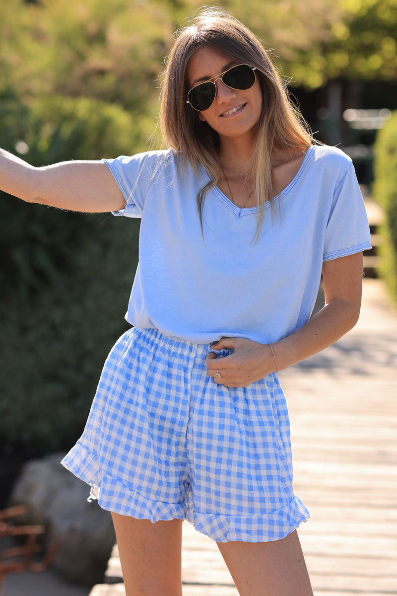 Sky blue cotton t-shirt with glitter star detail