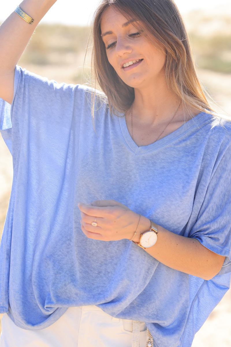 Dusty blue relaxed fit batwing super soft t-shirt