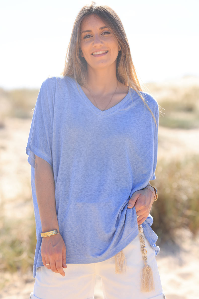 Dusty blue relaxed fit batwing super soft t-shirt