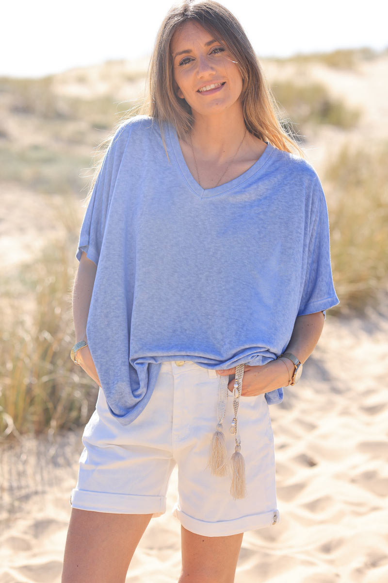 Dusty blue relaxed fit batwing super soft t-shirt