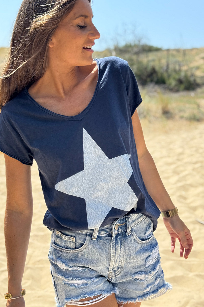 Navy blue Star Lightweight V-Neck Tshirt
