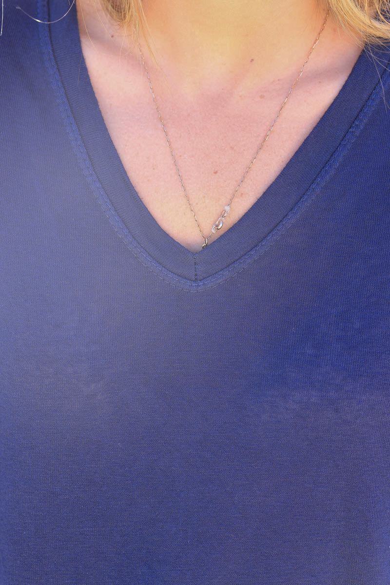 Camiseta azul marino suave, ancha y holgada, manga corta murciélago