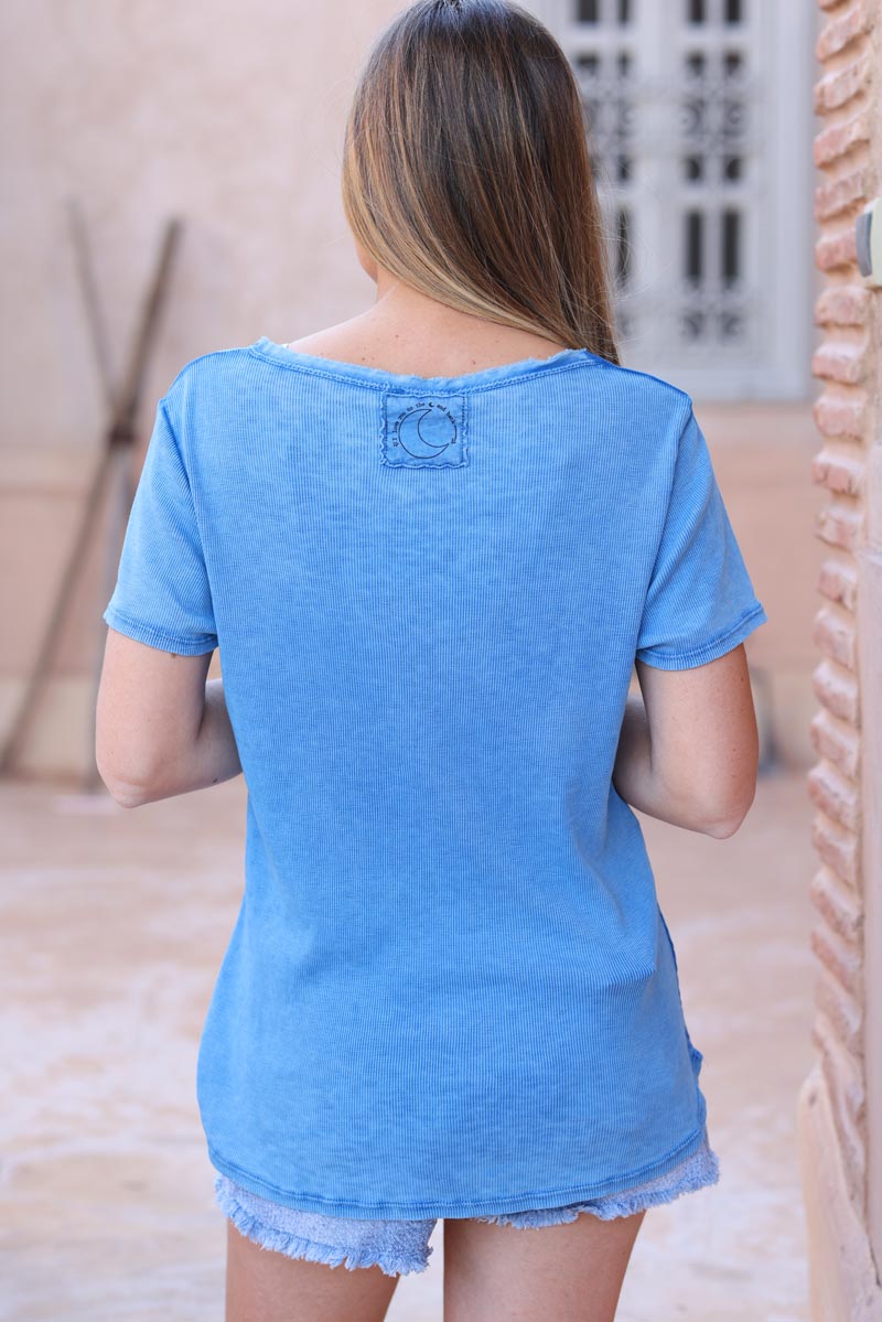 Tshirt bleu roi delave coton stretch cotele ILY to the moon and back h050 (1)