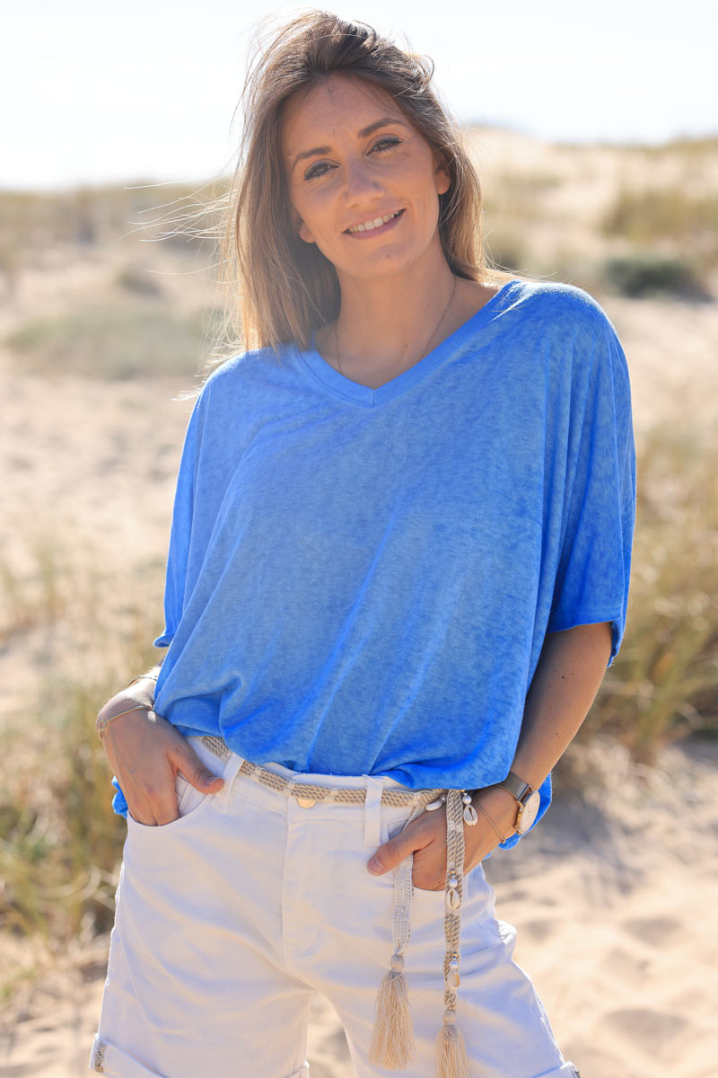 Royal blue relaxed fit batwing super soft t-shirt