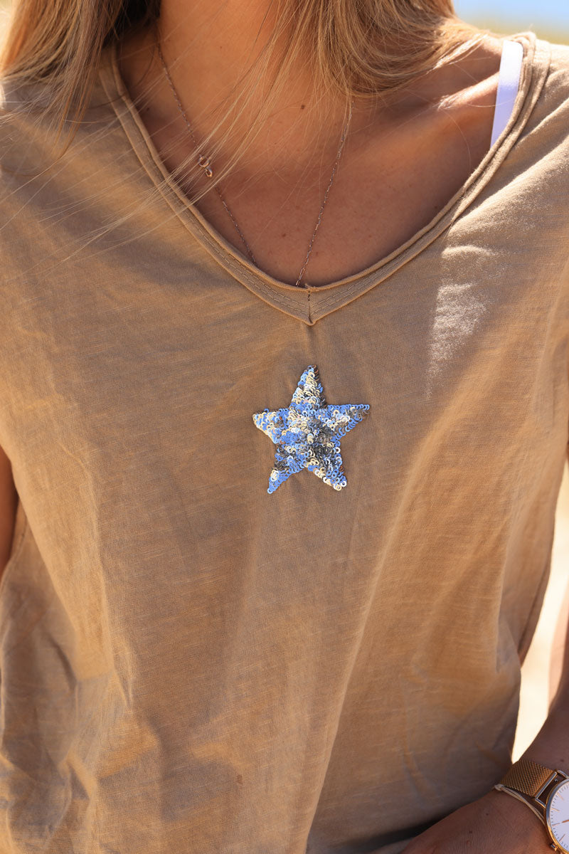 Camel cotton T-shirt with sequin star
