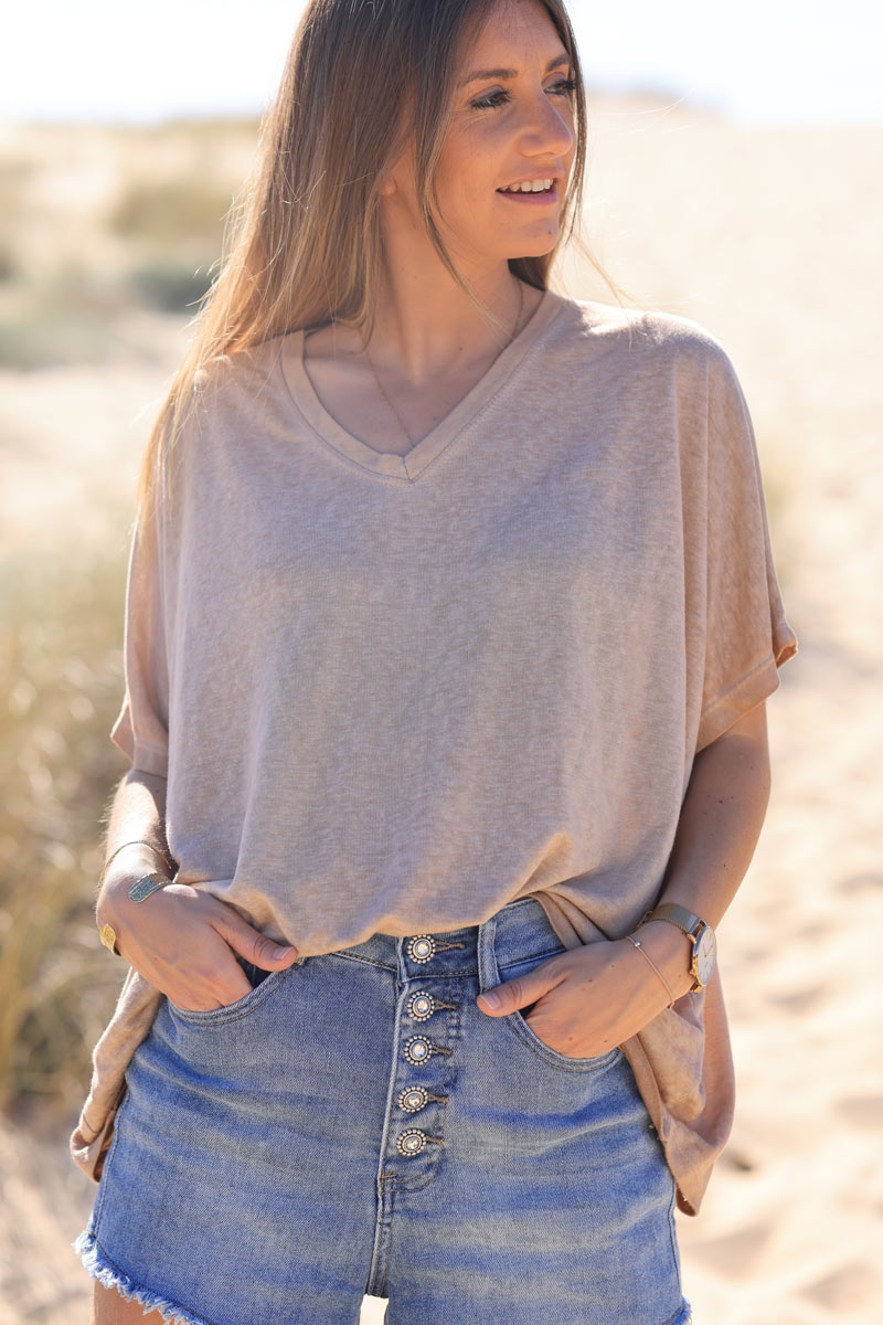 Camel relaxed fit batwing super soft t-shirt