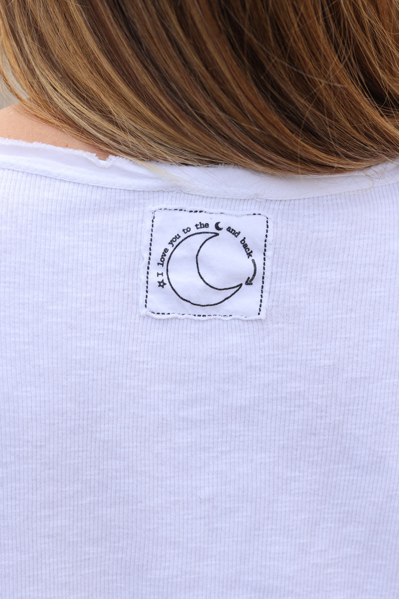 Tshirt côtelé blanc stretch à manches longues ILY to the moon and back