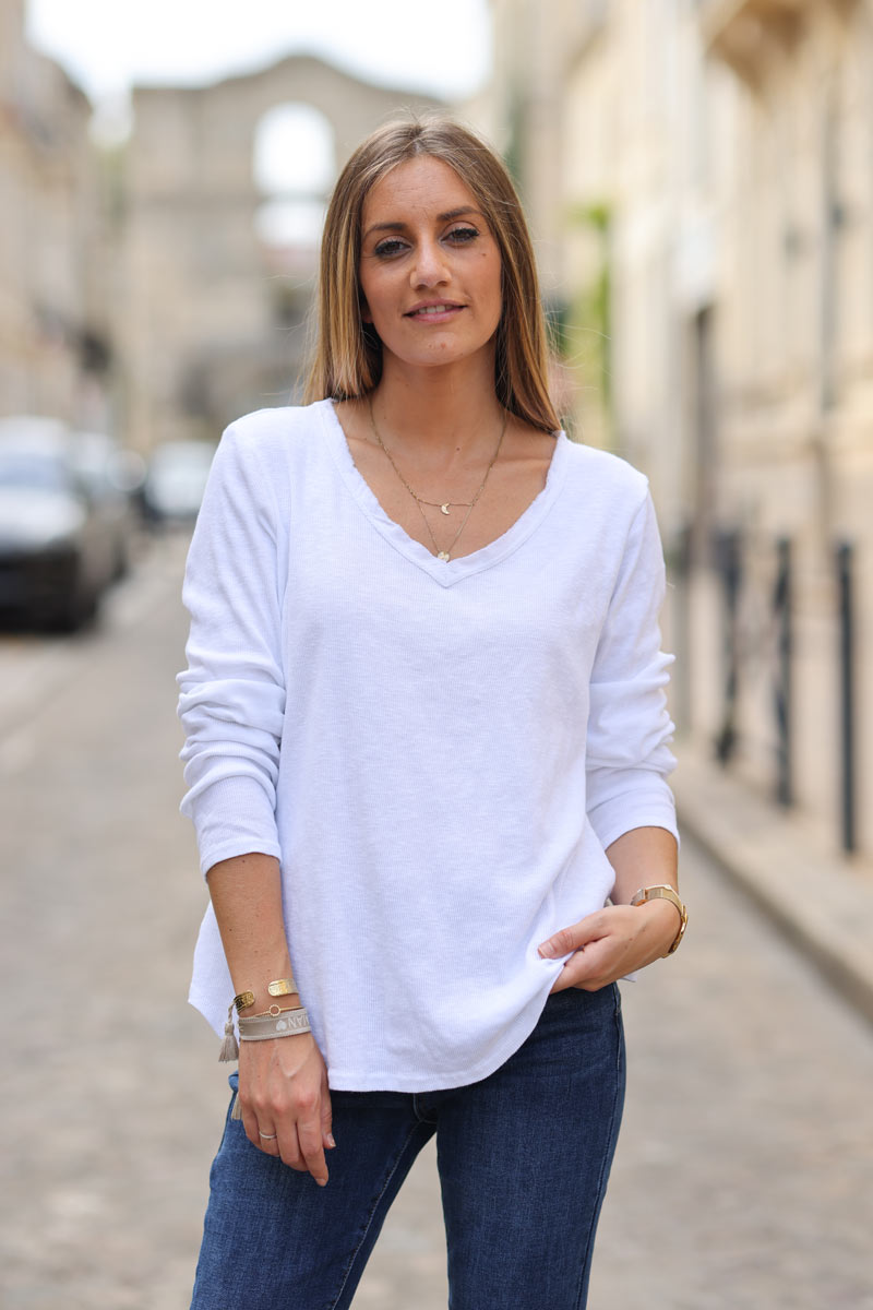 White ribbed long sleeve t-shirt 'ILY to the moon and back'