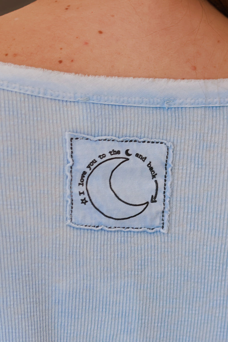 Tshirt côtelé bleu ciel stretch à manches longues ILY to the moon and back