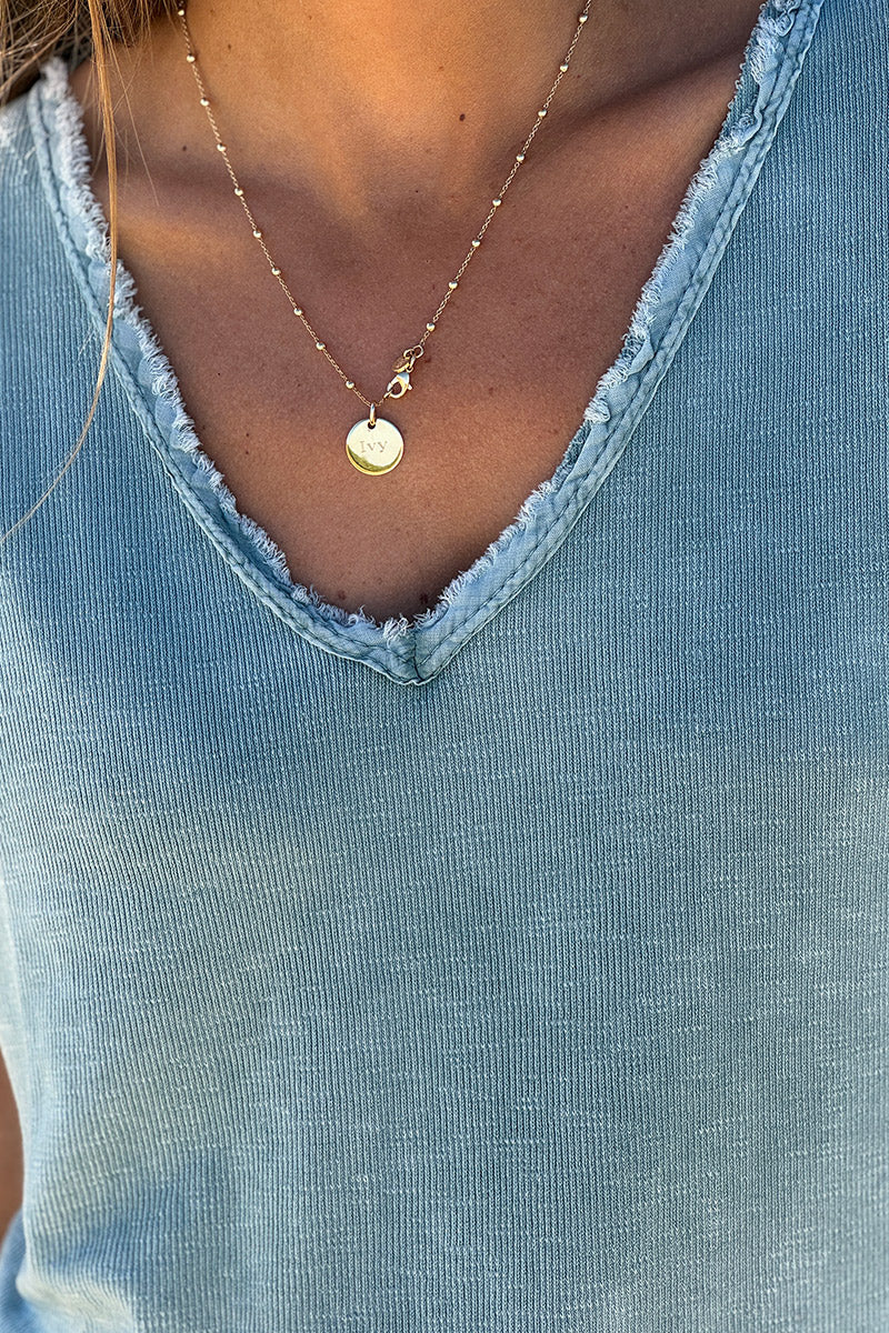 Sage Stretch Cotton Tee with Raw Hems