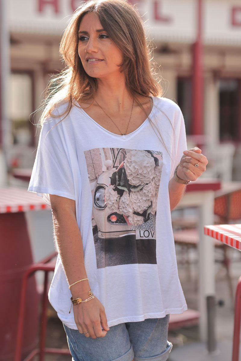 Beige Hydrangea Explosion Slouchy Tee