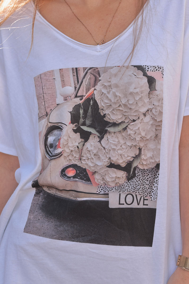 Beige Hydrangea Explosion Slouchy Tee