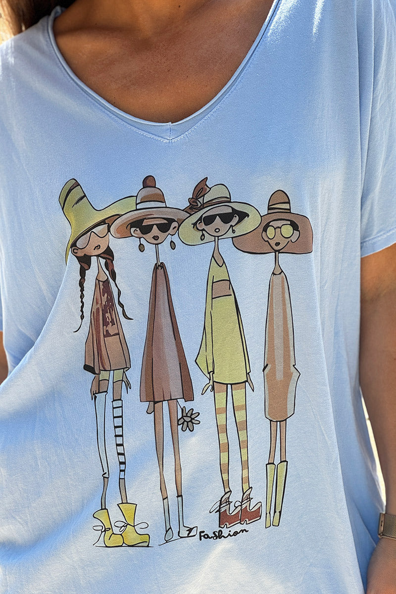 Blue “Vacation Girlfriends” V-Neck Tshirt