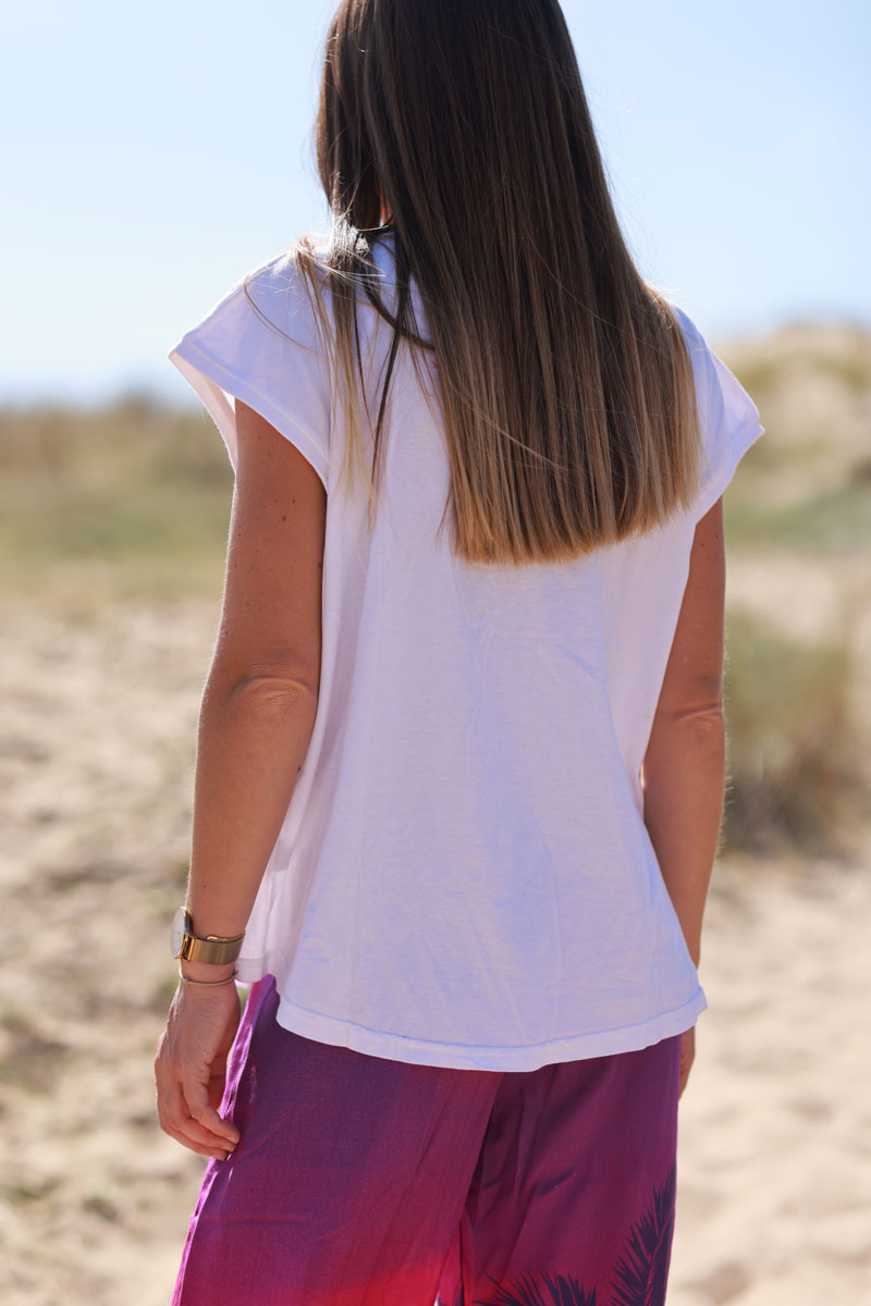 White “Amore Mio” Slouchy V-Neck Tee