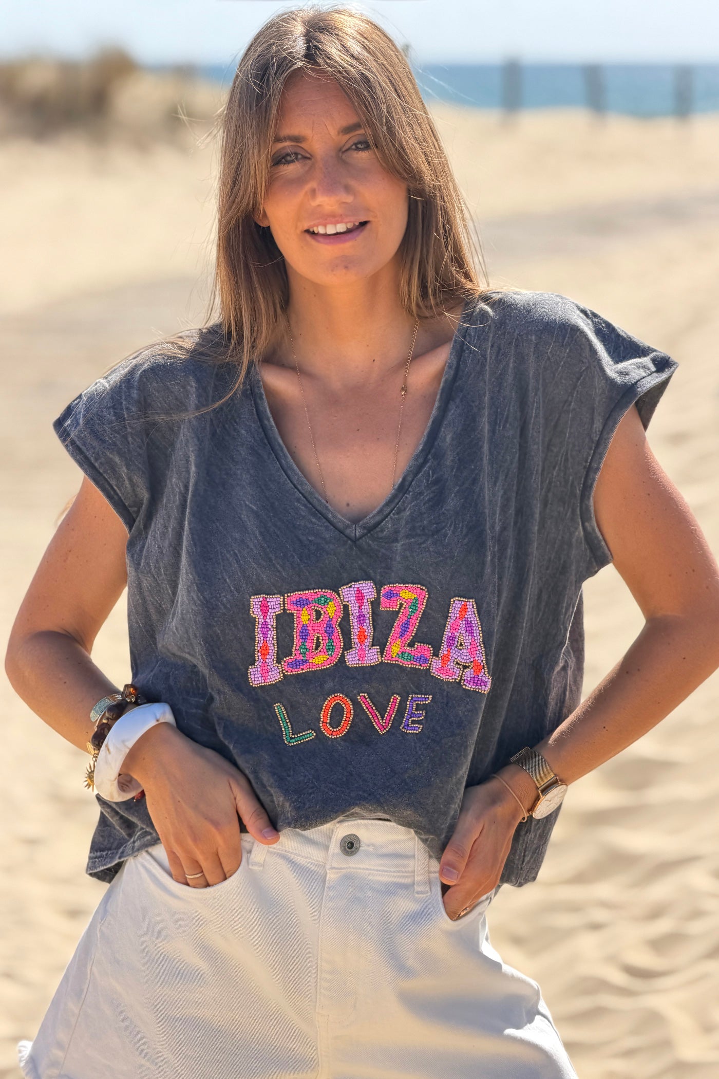 Heather Gray “Ibiza Love” Beaded Vintage Tee