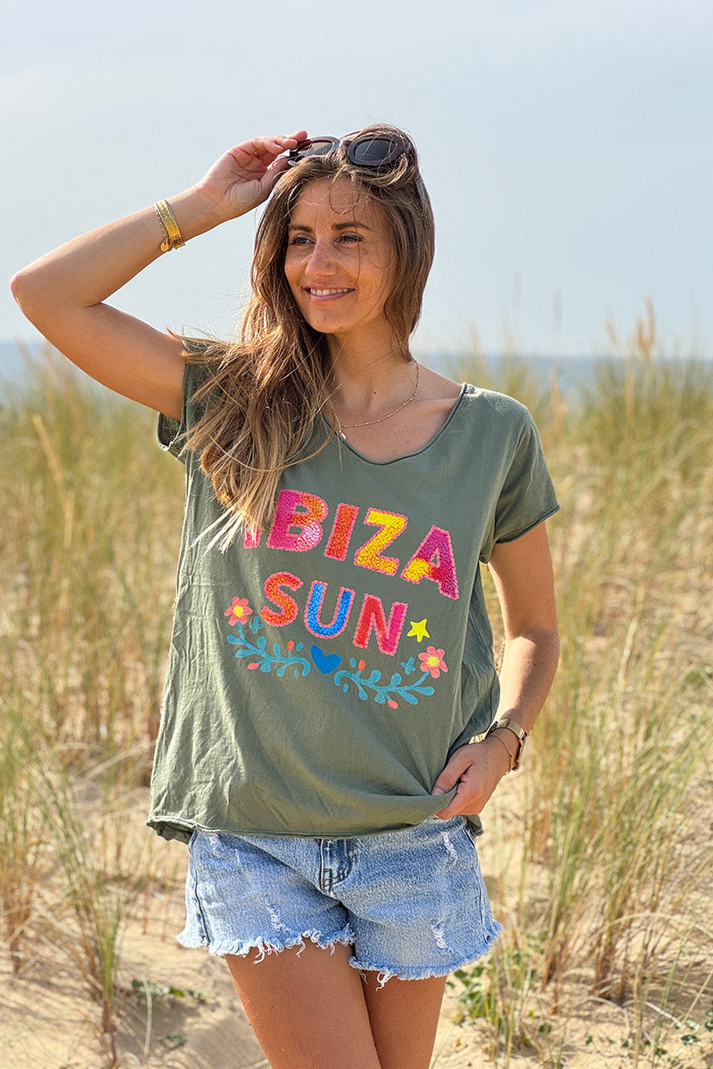 Olive Ibiza Sun V-Neck Tee