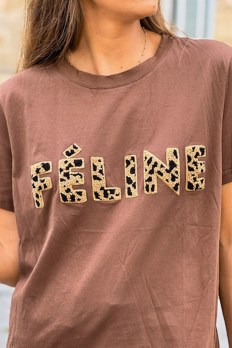 Chocolate Feline Applique Cotton Tee