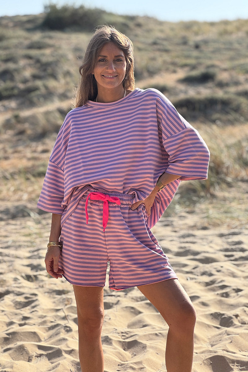 Purple Striped ¾-Sleeve Jersey Tshirt