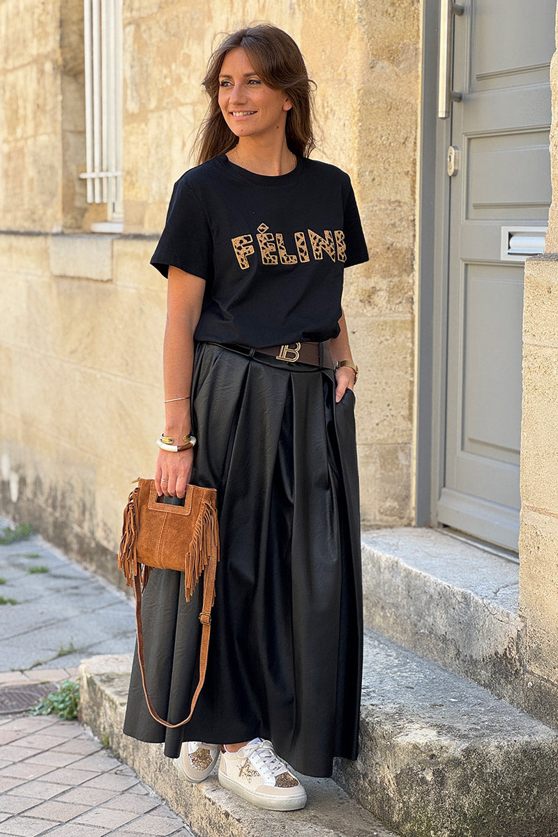 Black Feline Applique Cotton Tee