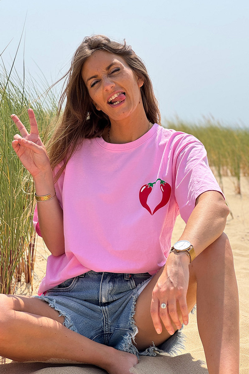 T-shirt en coton rose Piment cœur Spicy love
