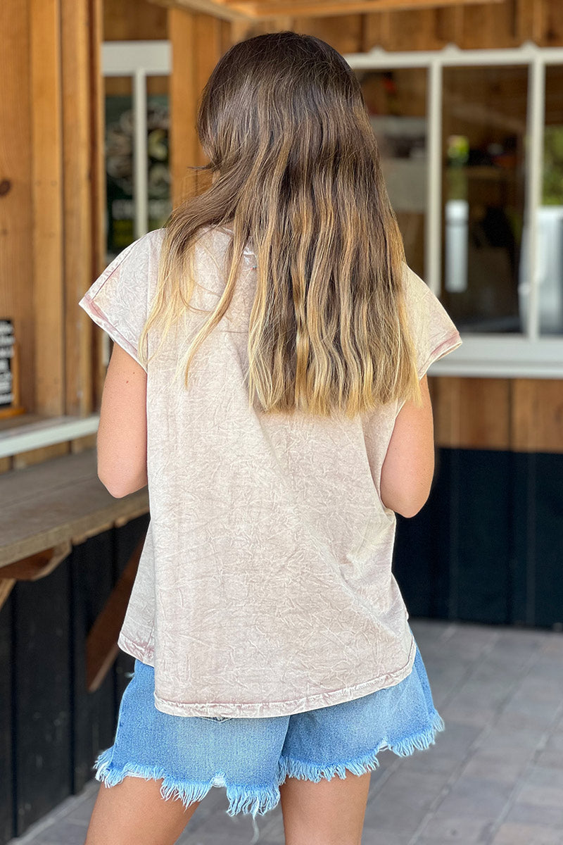 Washed Taupe “Amore Mio” Slouchy V-Neck Tee