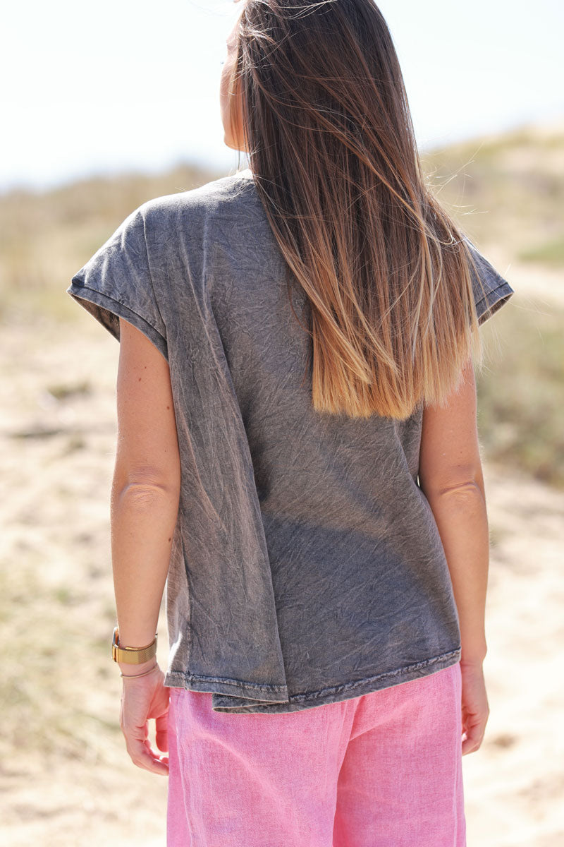 Charcoal “Joy” Beaded Vintage Art Tee