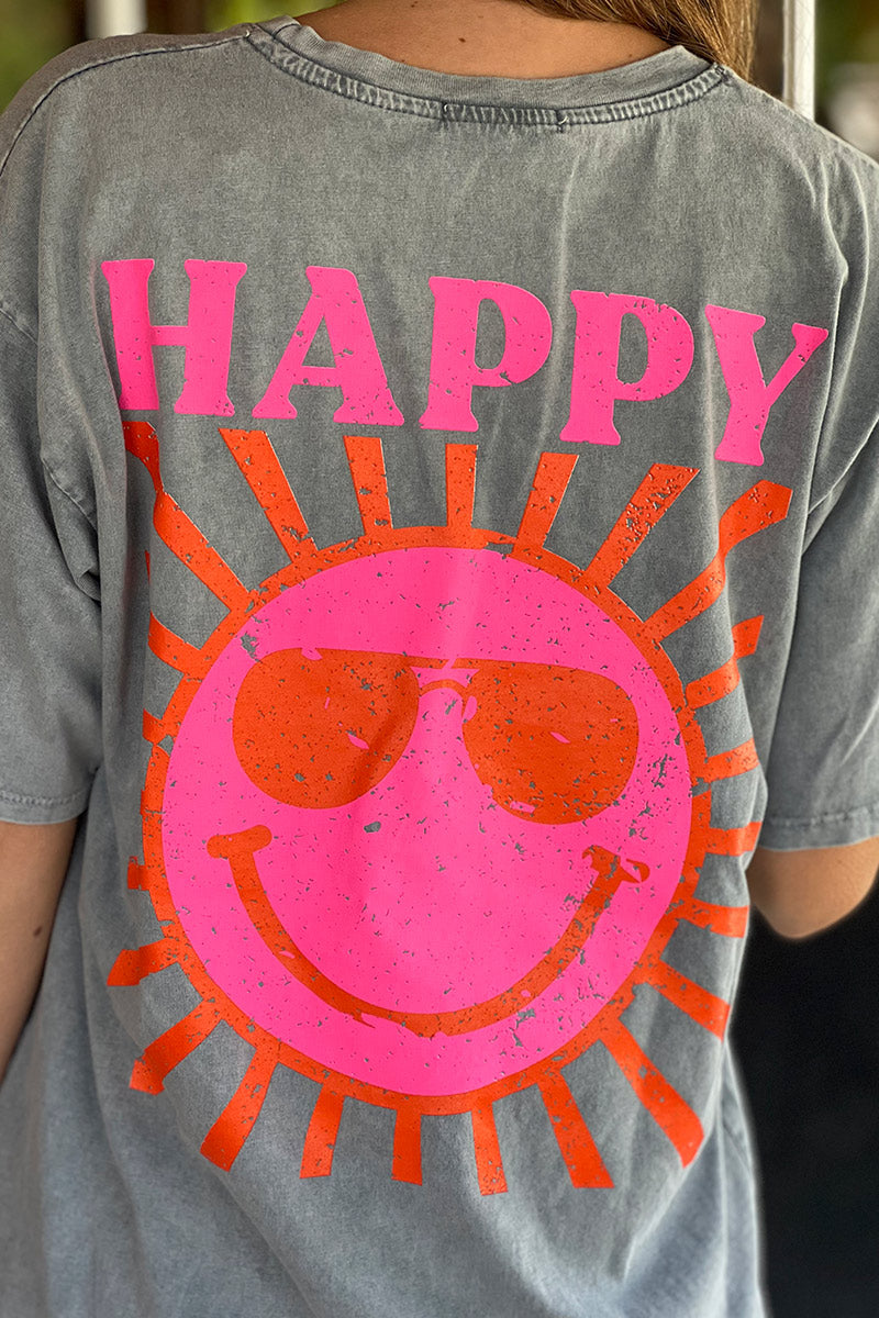 Washed gray Happy Sun Screen Print Tee