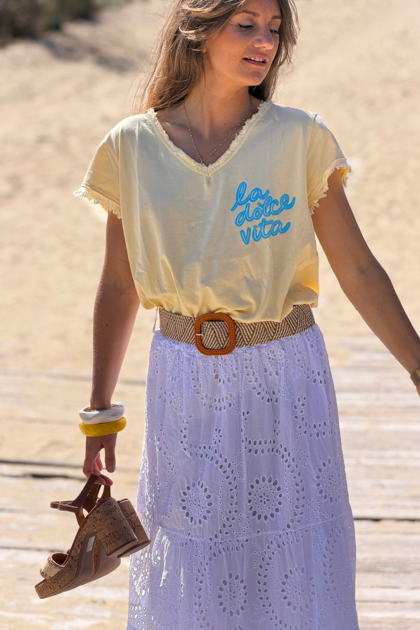 Tshirt jaune Dolce Vita finitions franges