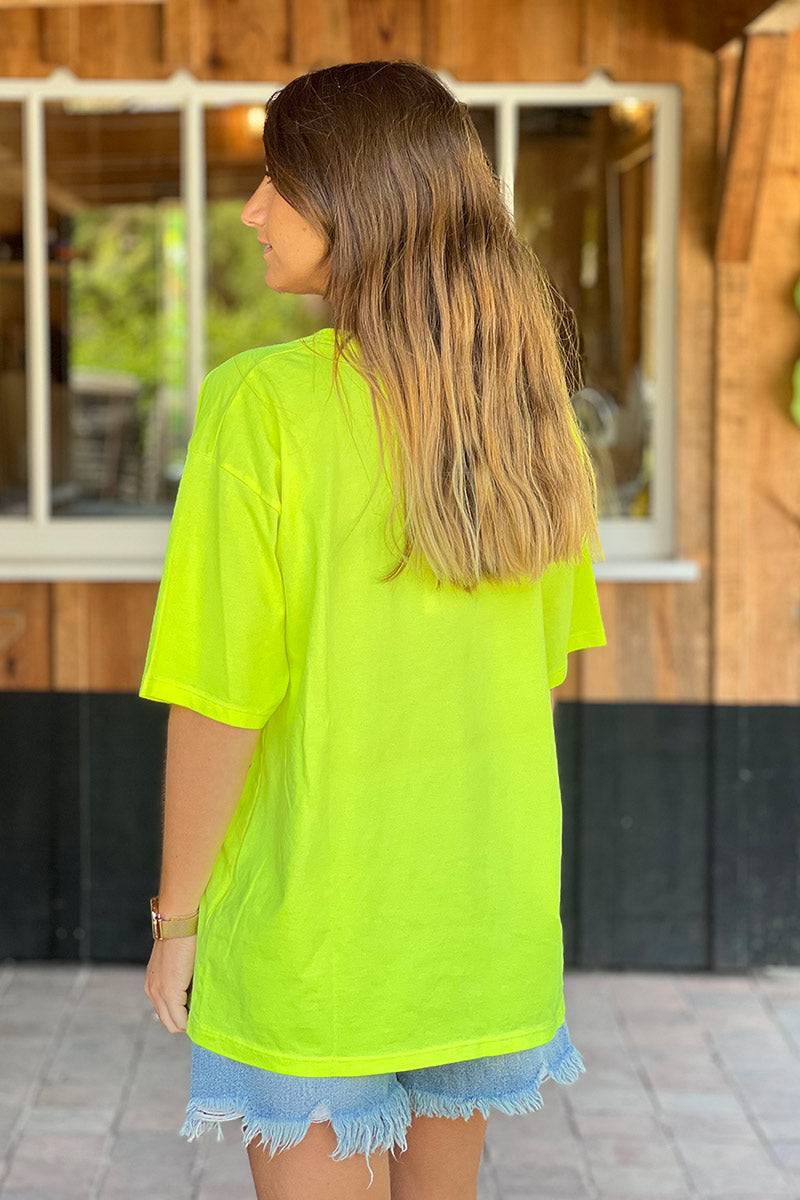 T-shirt jaune en coton inscription CIAO rose fluo