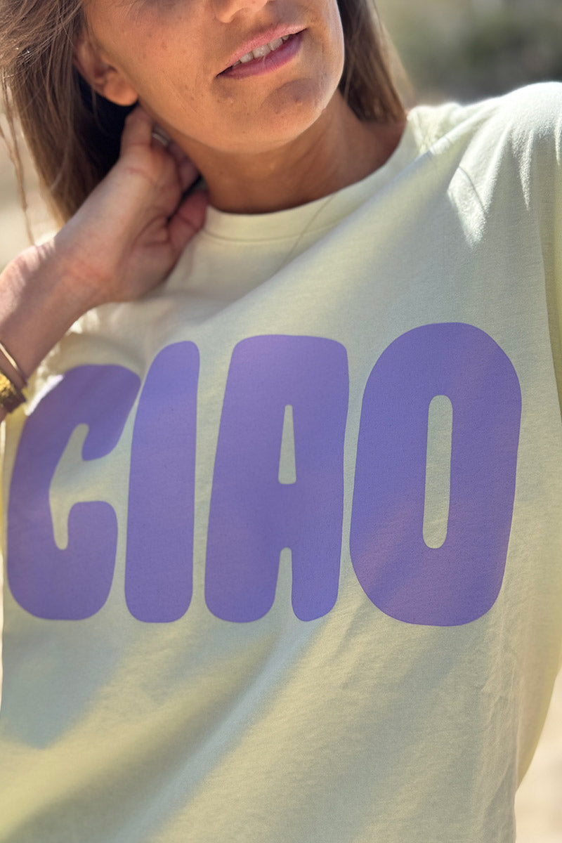Tshirt jaune pâle délavé CIAO mauve col rond
