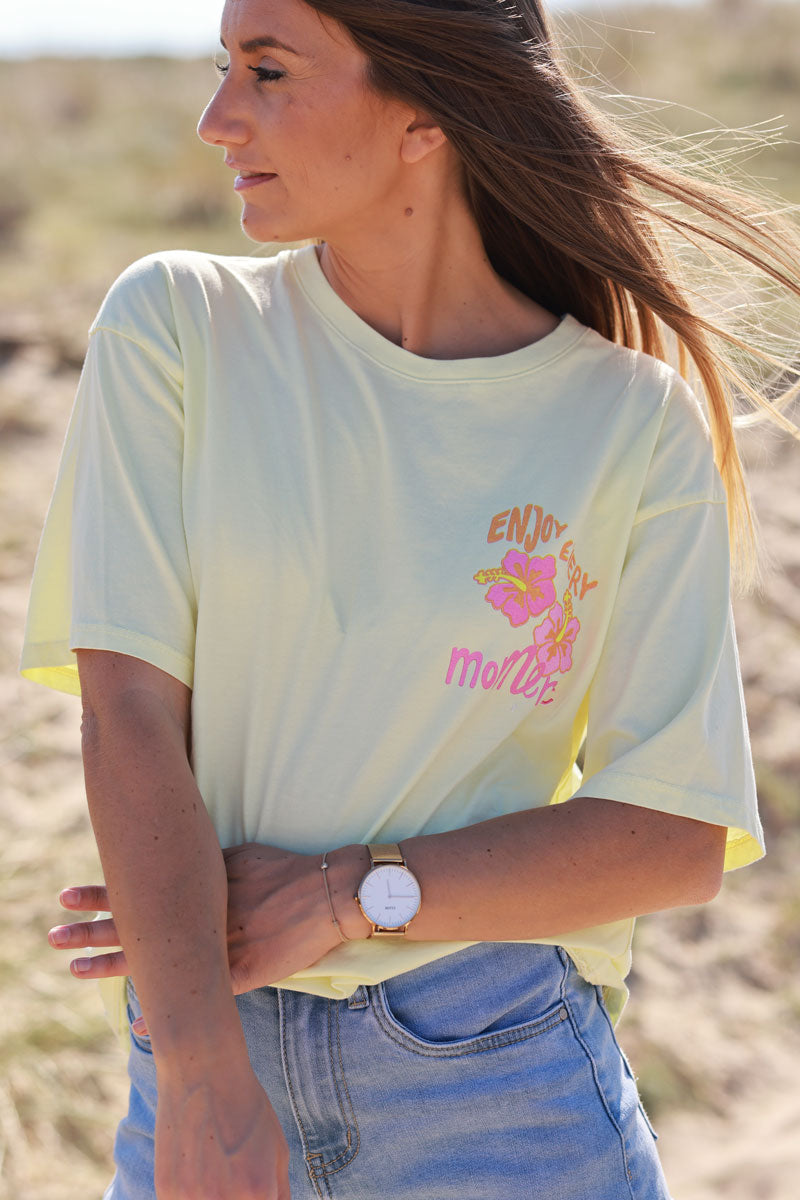 Butter Yellow “Enjoy Every Moment” Hibiscus Tee