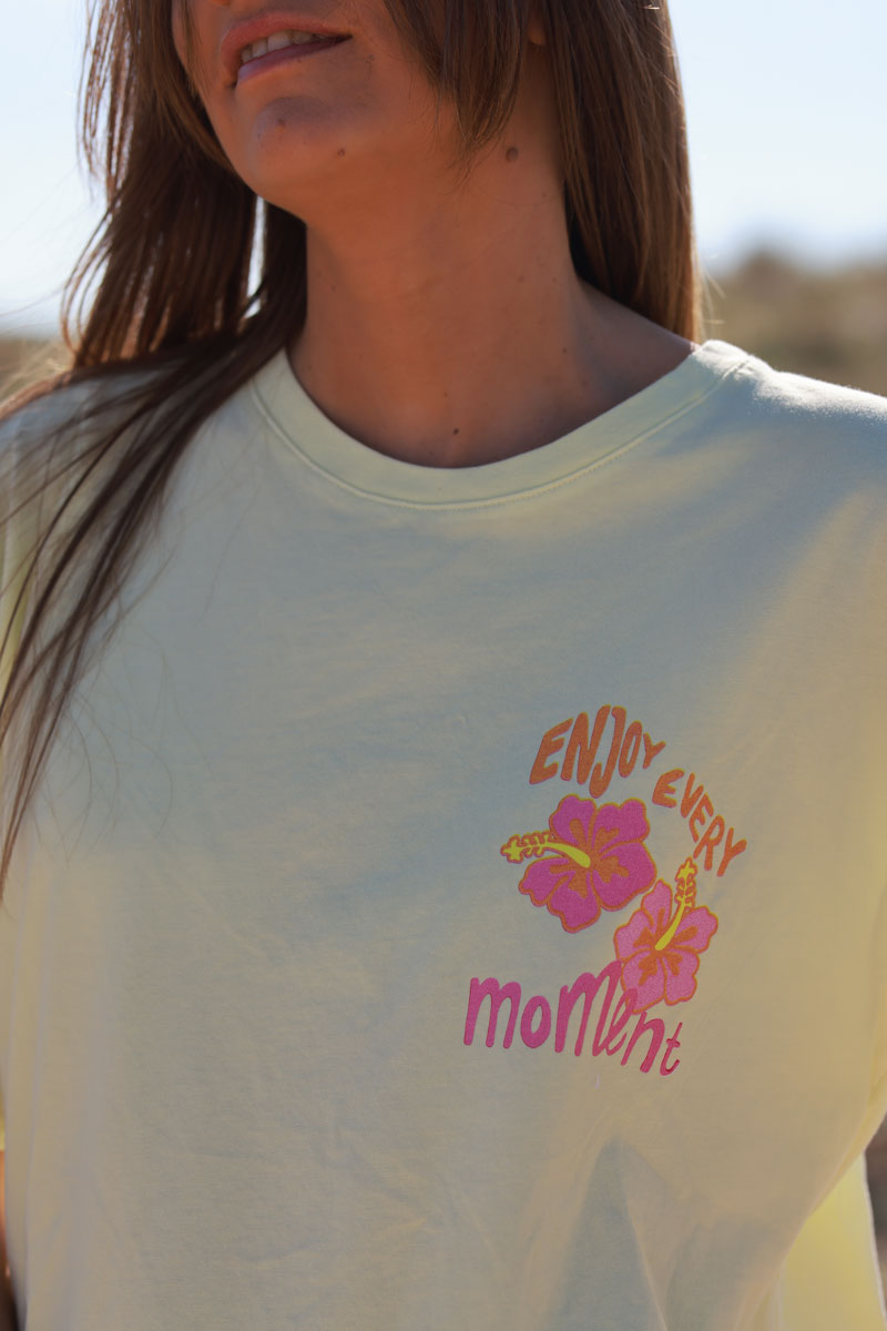 Butter Yellow “Enjoy Every Moment” Hibiscus Tee