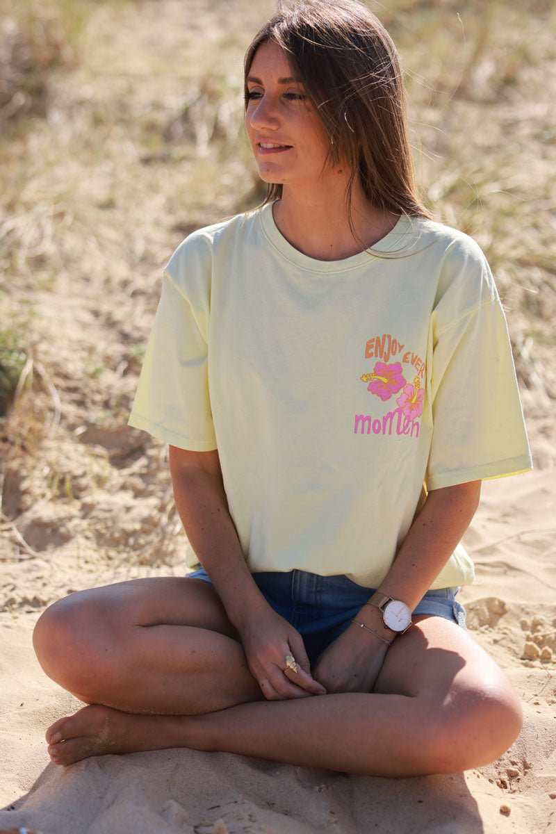 Butter Yellow “Enjoy Every Moment” Hibiscus Tee