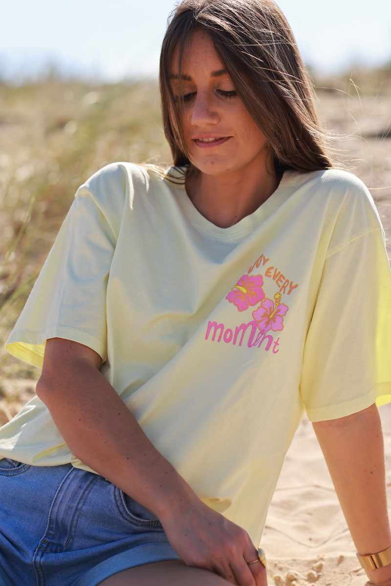 Butter Yellow “Enjoy Every Moment” Hibiscus Tee