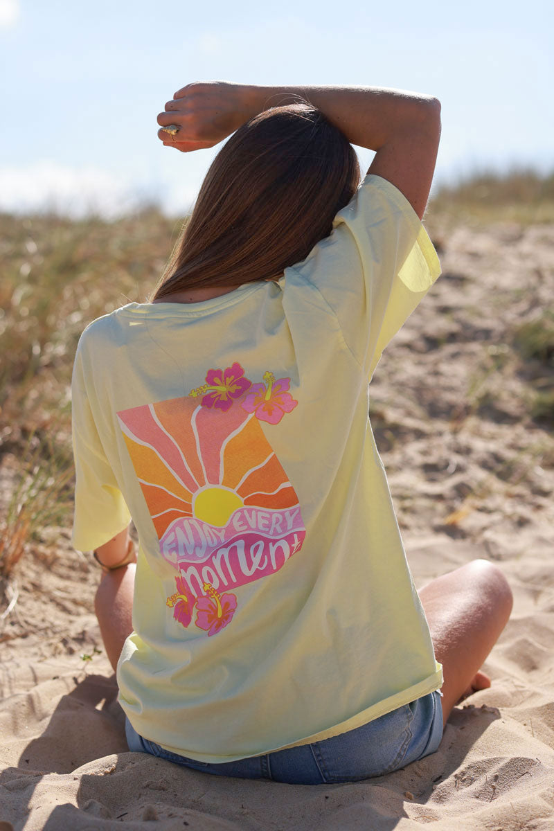 Butter Yellow “Enjoy Every Moment” Hibiscus Tee
