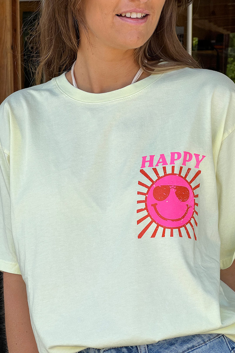 Light yellow Happy Sun Screen Print Tee